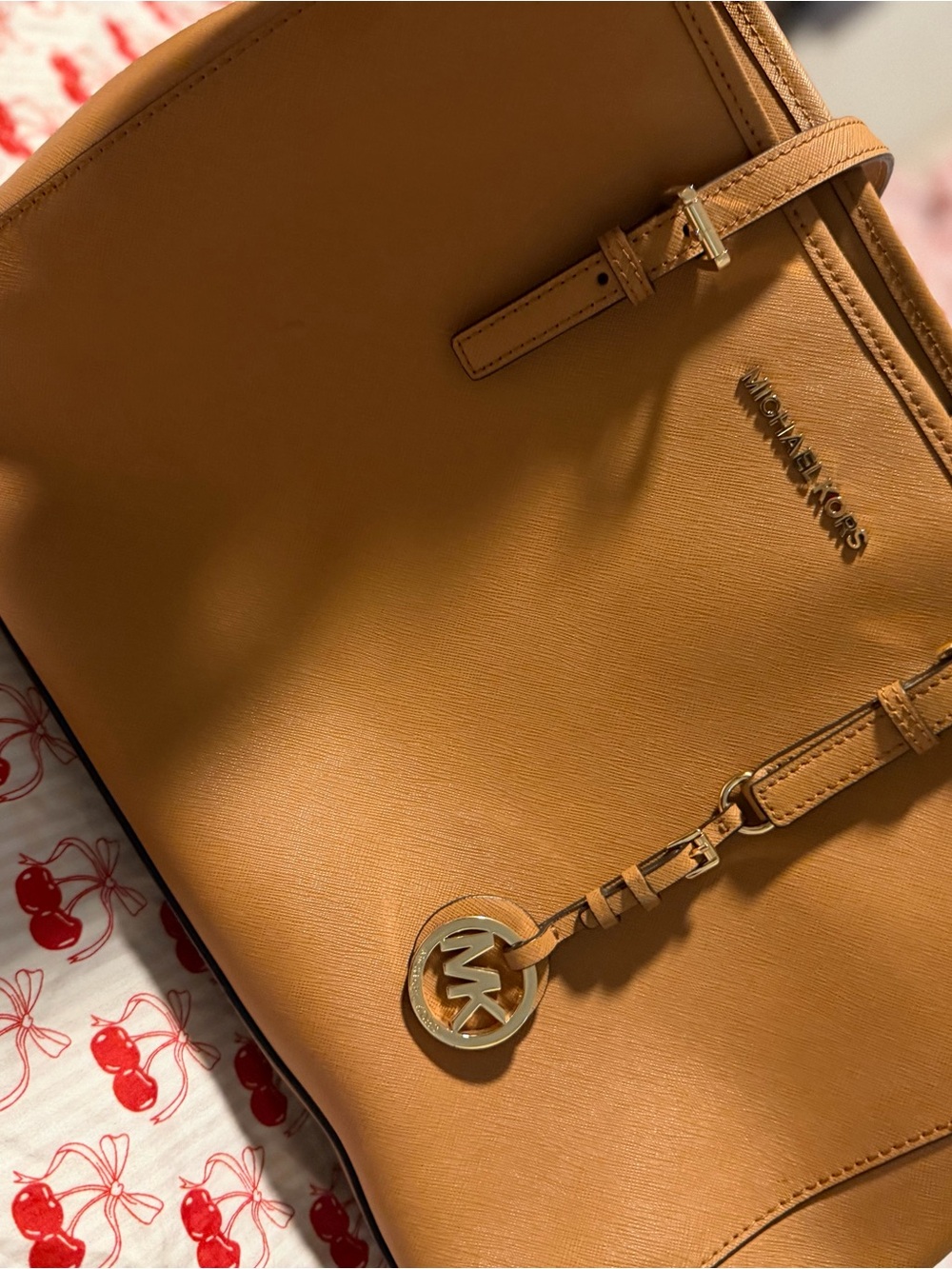 Michael Kors Caramel Leather Tote with Gold Hardware